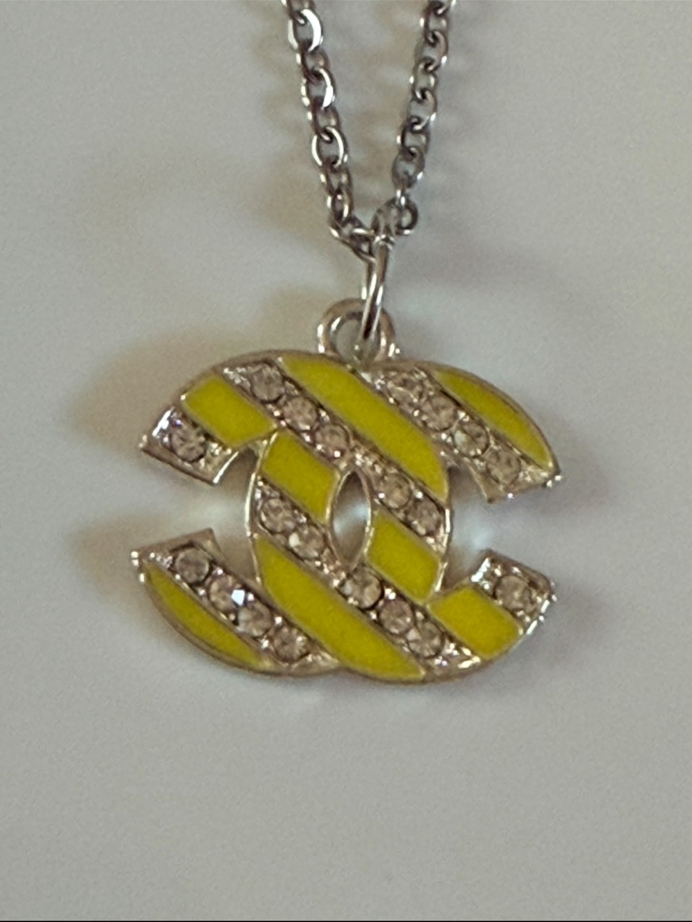 Yellow Crystal Interlocking Logo Pendant Necklace